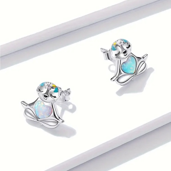 Sterling Silver Sloth Opal Stud Earrings - Picture 2 of 3